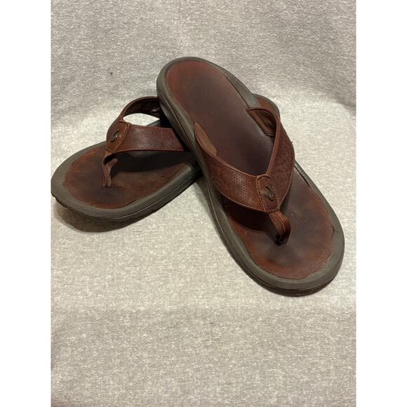 OluKai Leather Kupuna Brown Thong Flip Flop Sandals Men’s Size 13 - Picture 6 of 7